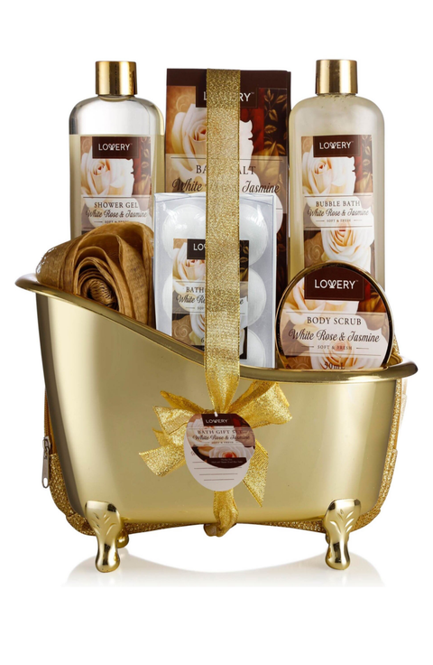 White Rose & Jasmine 13 pc Home Spa Gift Basket