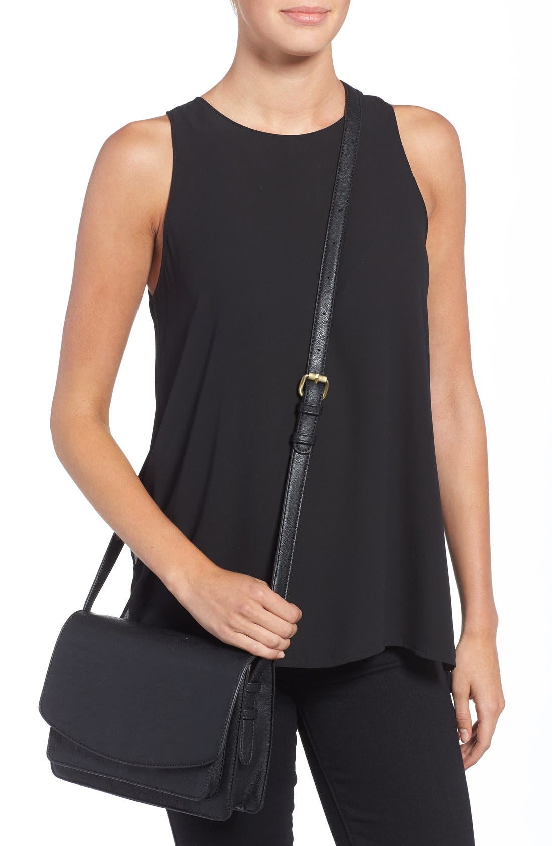 'Michelle' Faux Leather Crossbody Bag, Alternate, color, BLACK