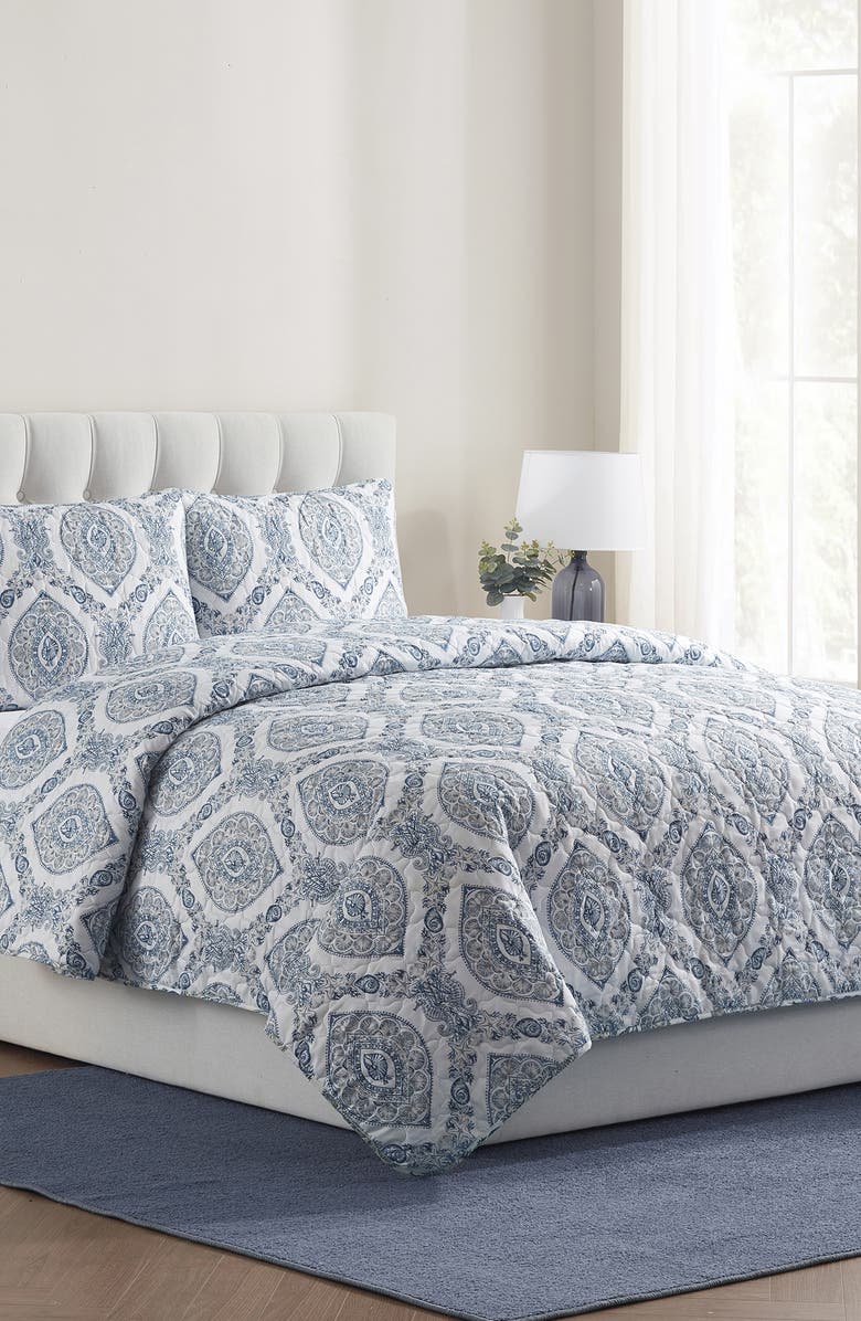 VCNY HOME Sea Damask 3-Piece Quilt Set, Alternate, color, Blue/ Multi