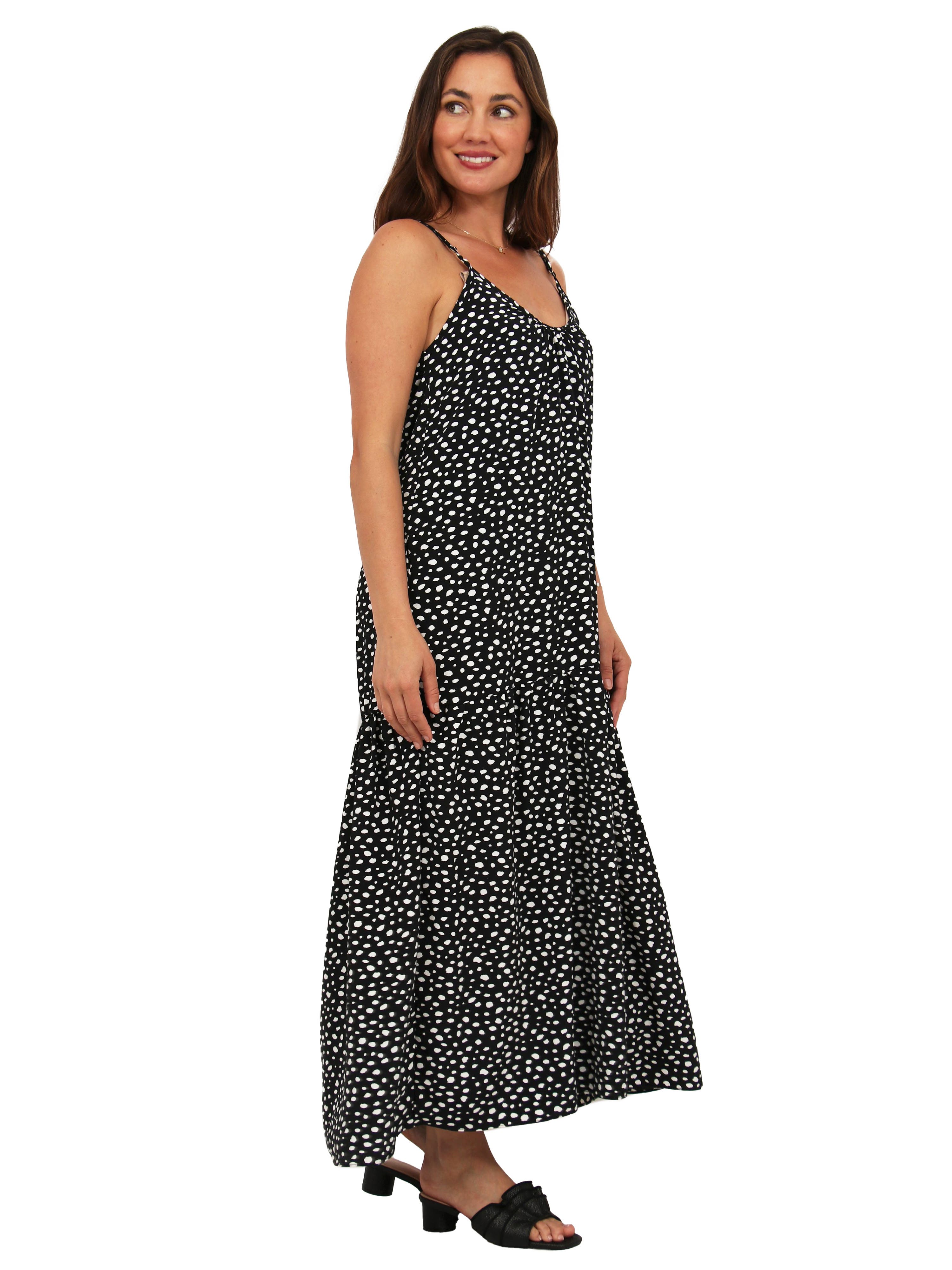 Womens Essential Dots Print Scoop Neck Spaghetti Strap Pocket A-Line Maxi Dress - image 2