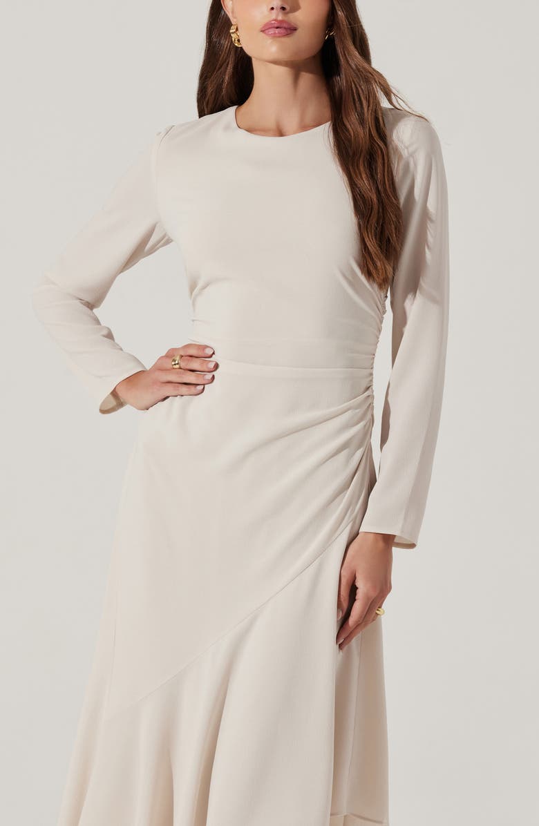 ASTR the Label Long Sleeve Asymmetric Hem Midi Dress, Alternate, color, Ecru