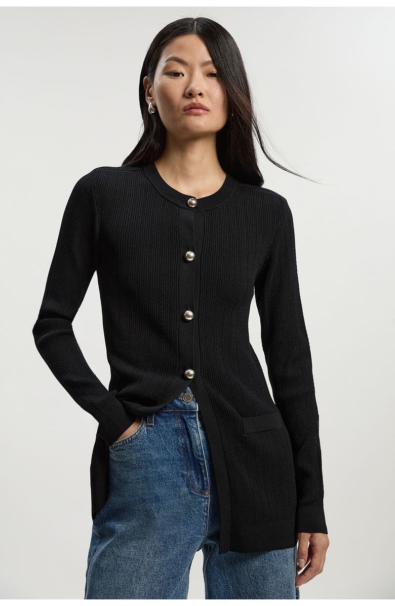 Karen Millen Dome Button Longline Knitted Cardi, Main, color, Black