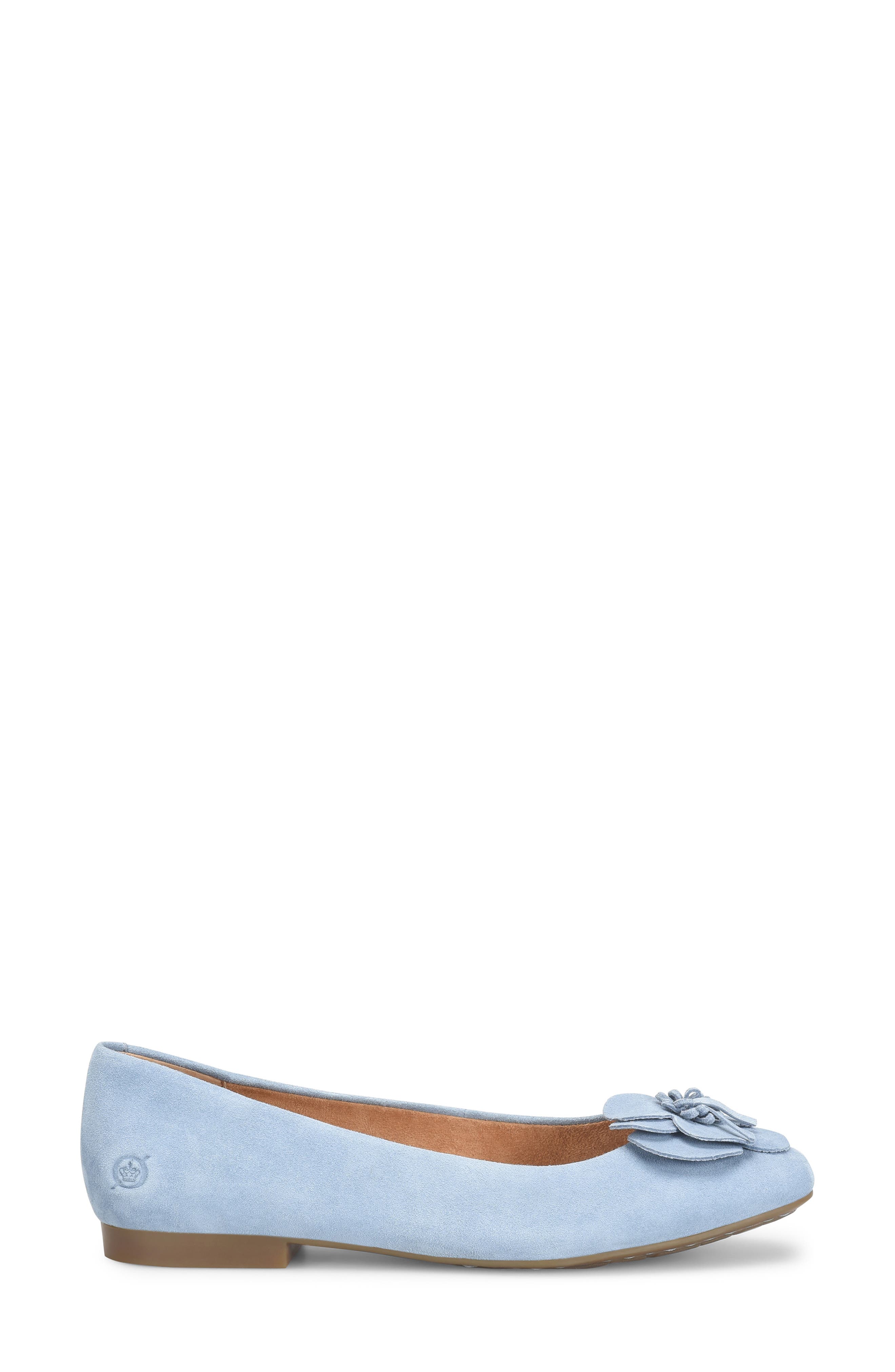 Børn Petula Flower Embellished Flat, Alternate, color, Light Blue Suede