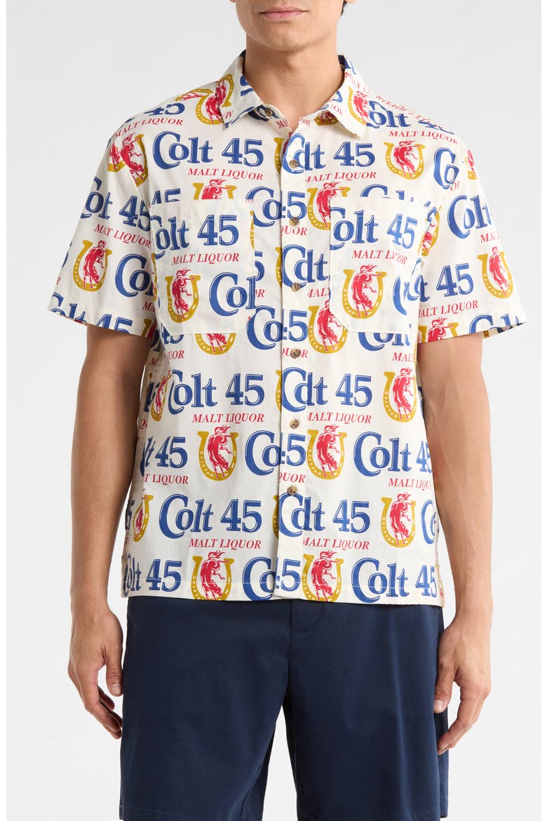 x Colt 45 Print Button-Up Shirt, Main, color, WHITE MULTI