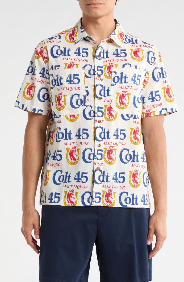 Brixton x Colt 45 Print Button-Up Shirt, Main, color, White Multi