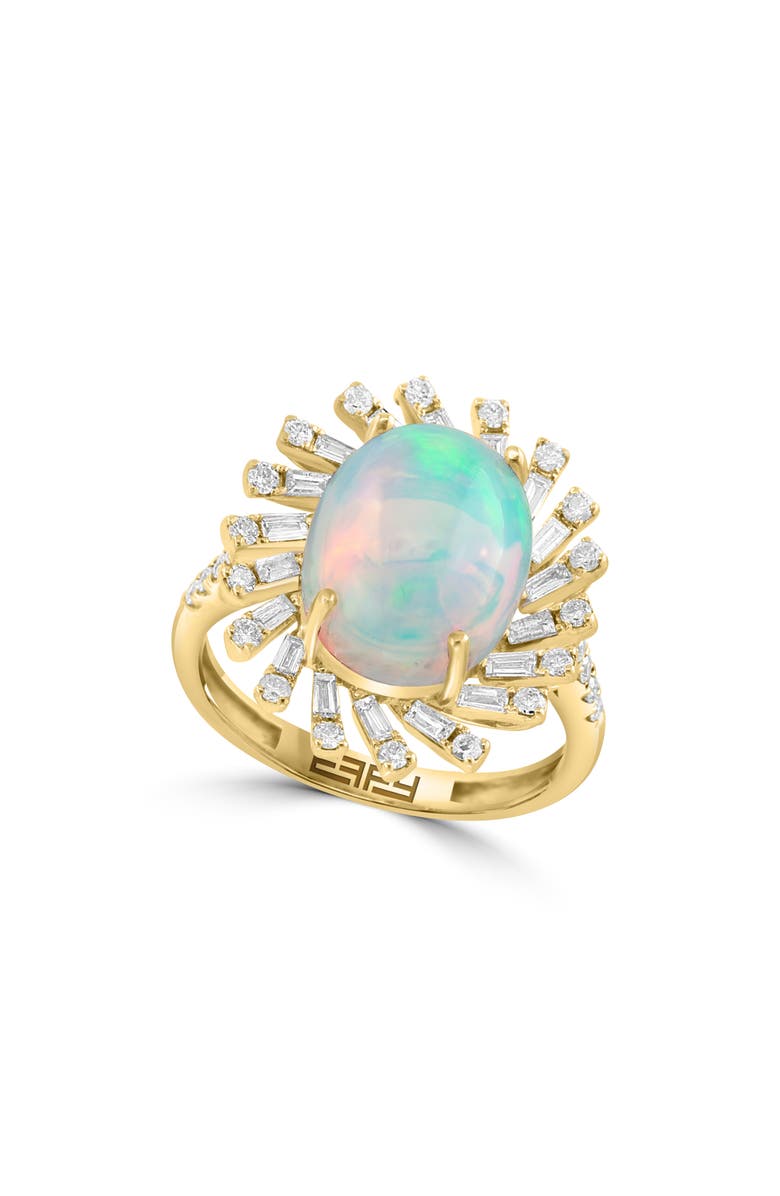 EFFY 14K Gold Diamond Sunburst Ethiopian Opal Ring, Main, color, 