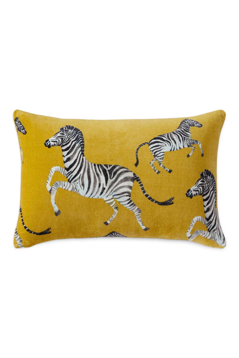 Velvet Watercolor Zebra Small Lumbar Pillow, Main, color, GOLD