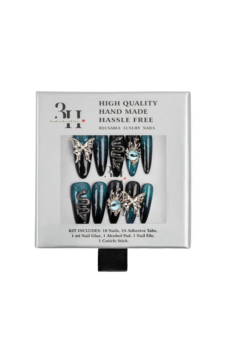 3H Nails Galaxy Wings Luxury Handmade Press On Nails, Alternate, color, Teal, Black