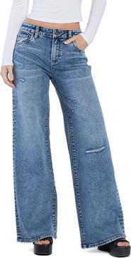 HINT OF BLU Torn Ripped Mighty Wide Leg Jeans