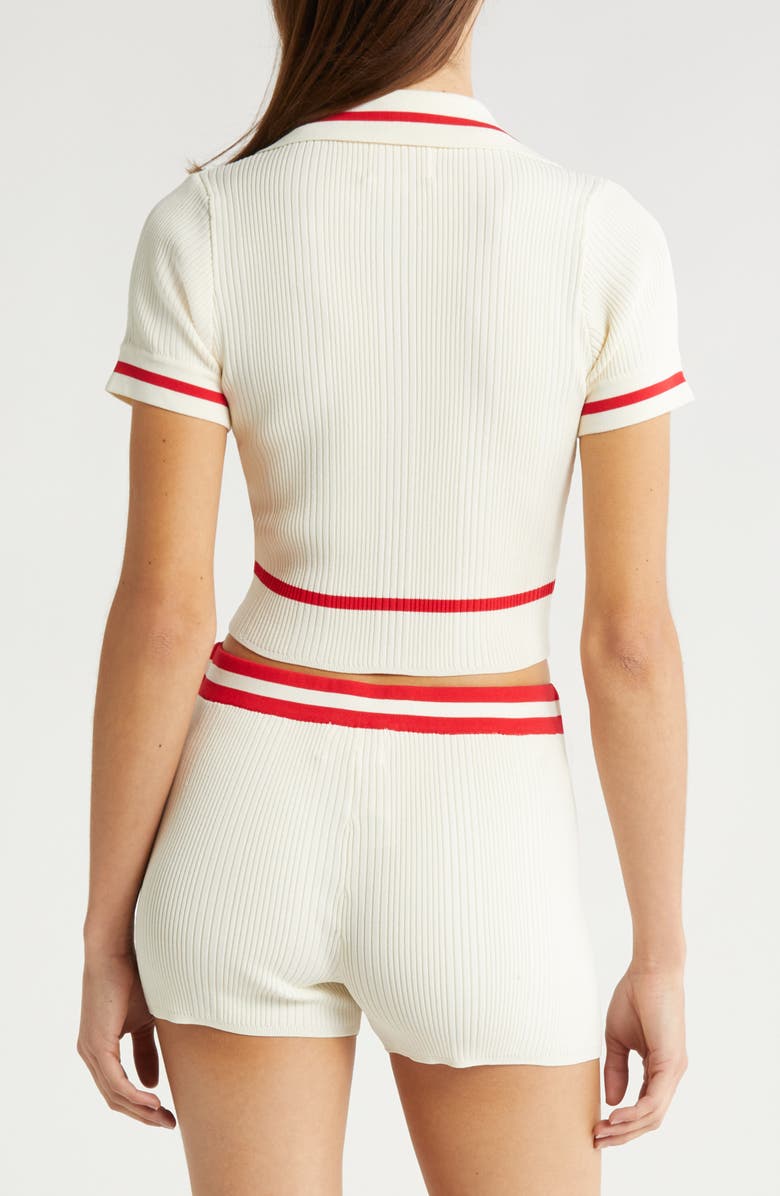 Solid & Striped The Ronnie Crop Cover-Up Polo, Alternate, color, Brule/ Lipstick Red