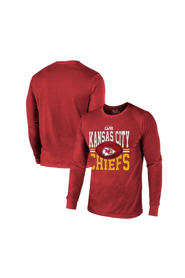 Men's Majestic Threads Red Kansas City Chiefs Super Bowl LVIII Tri-Blend Long Sleeve T-Shirt, Main, color, Red
