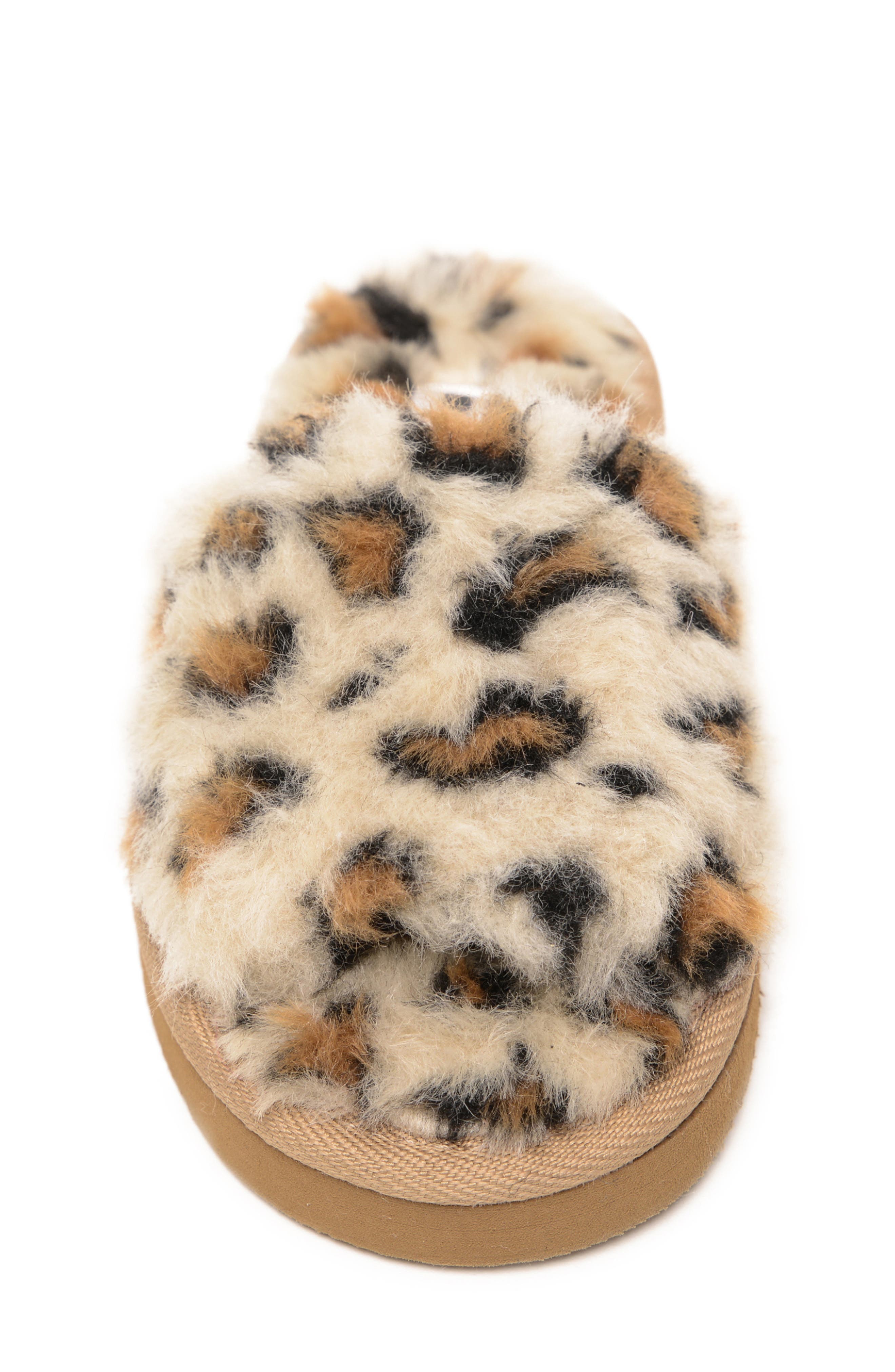 Lyla Faux Fur Slide Slipper, Alternate, color, CREAM LEOPARD PRINT