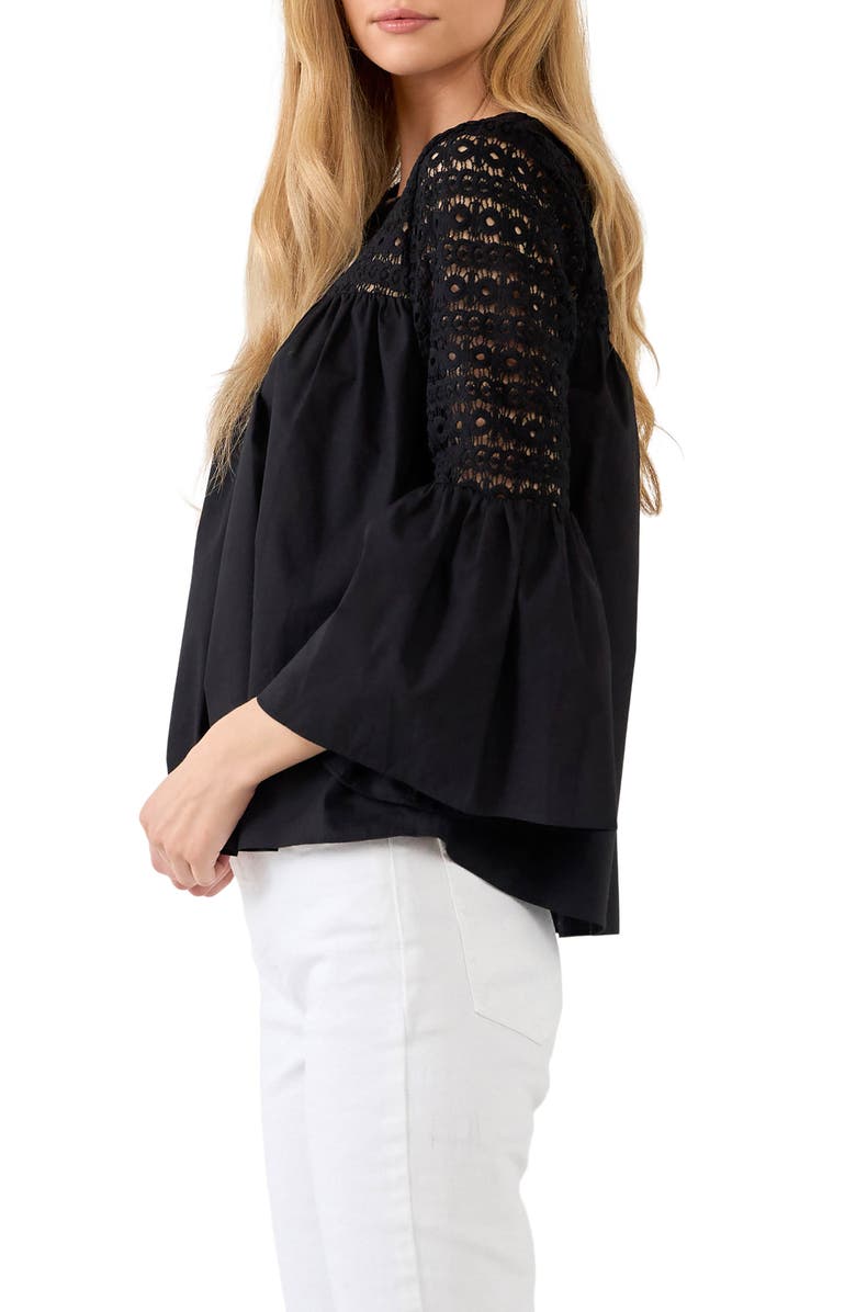 Endless Rose Bell Sleeve Lace Poplin Blouse, Alternate, color,