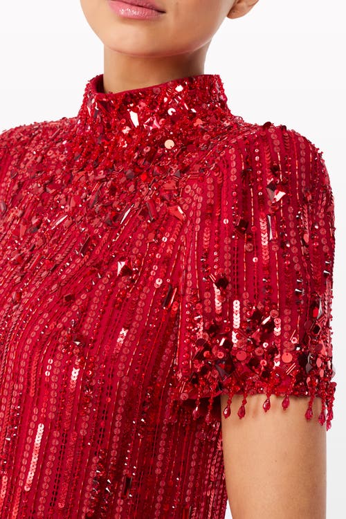 Jenny Packham Snapdragon Sequin-embellished Mini Dress In Red