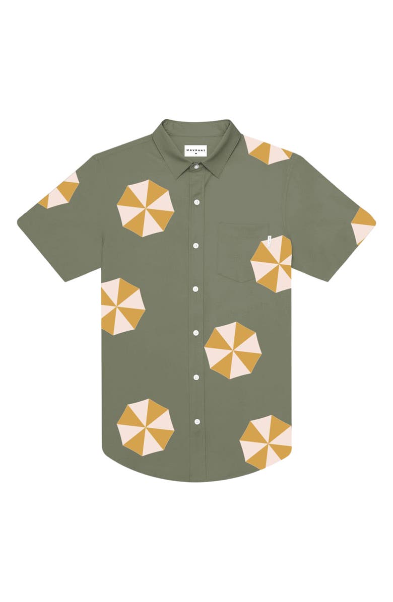 MAVRANS Tailored Fit Umbrella Waterproof Short Sleeve Performance Button-Up Shirt, Main, color, Green
