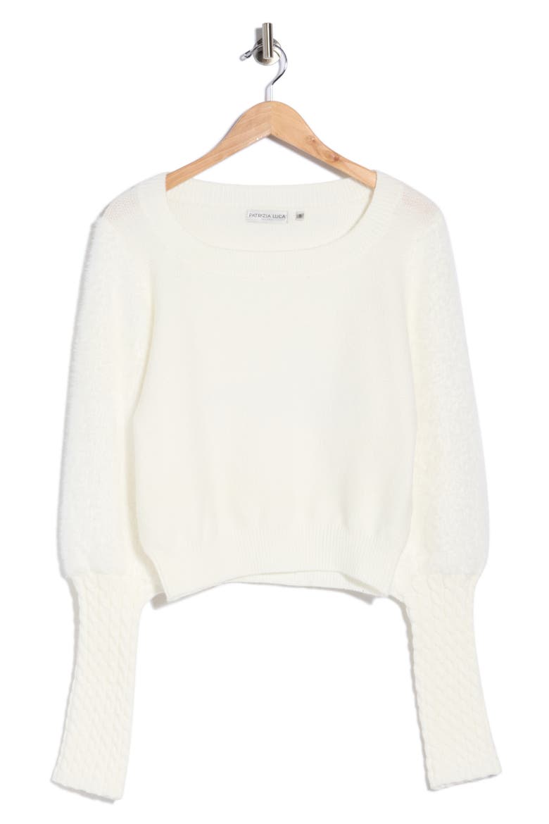 Cable Sleeve Sweater, Alternate, color, OFF WHITE
