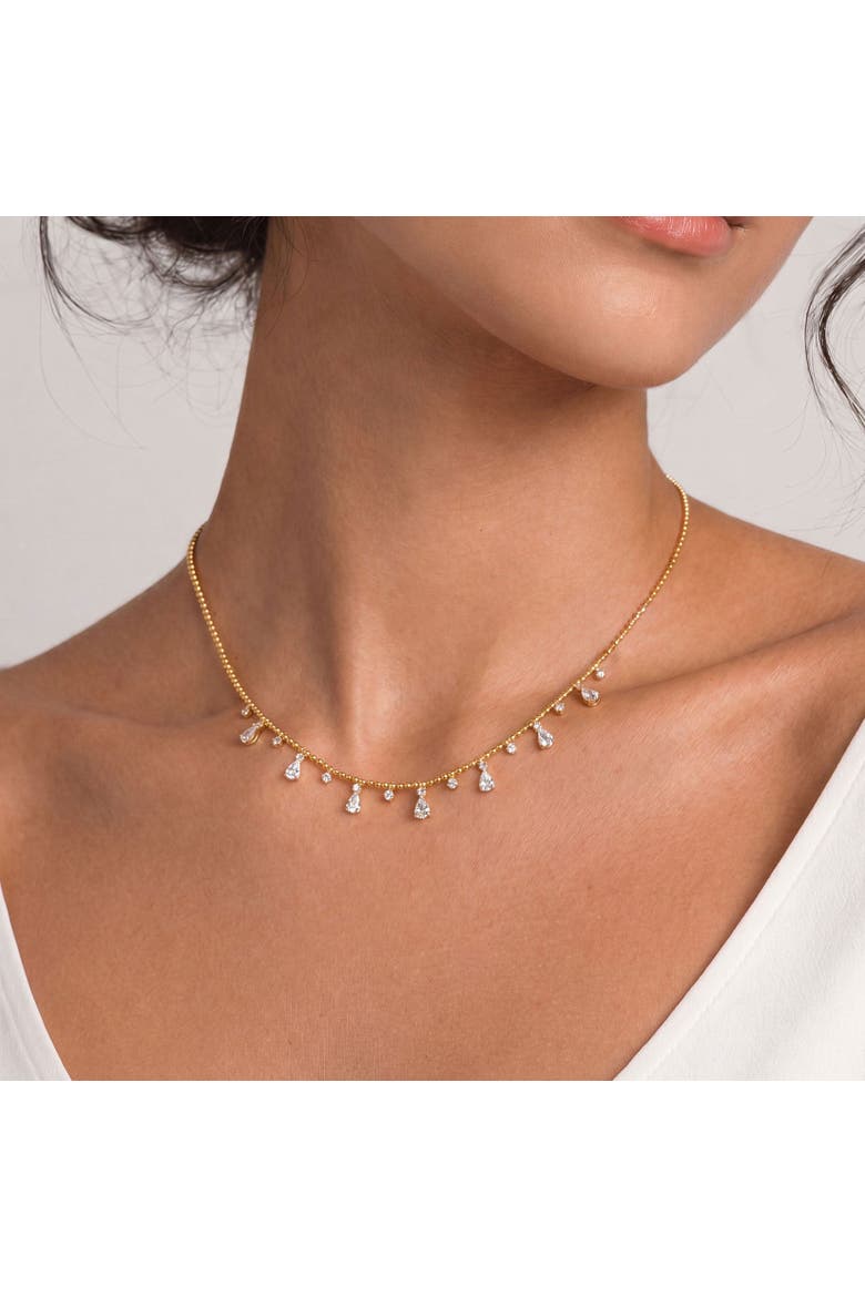 Alternating CZ Station Dangle Bead Necklace, Alternate, color, Gold Plated Sterling Silver