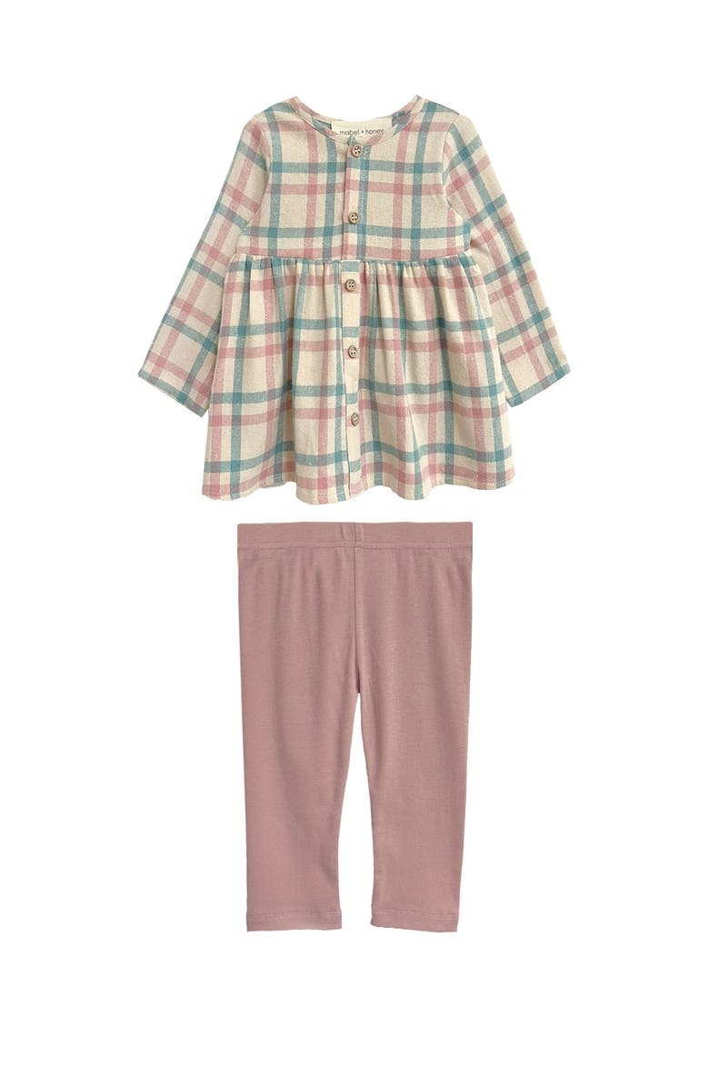 Mabel + Honey Mabel and Honey Phoebe Toddler Two-Piece Plaid Top and Pink Leggings Set., Main, color, Pink