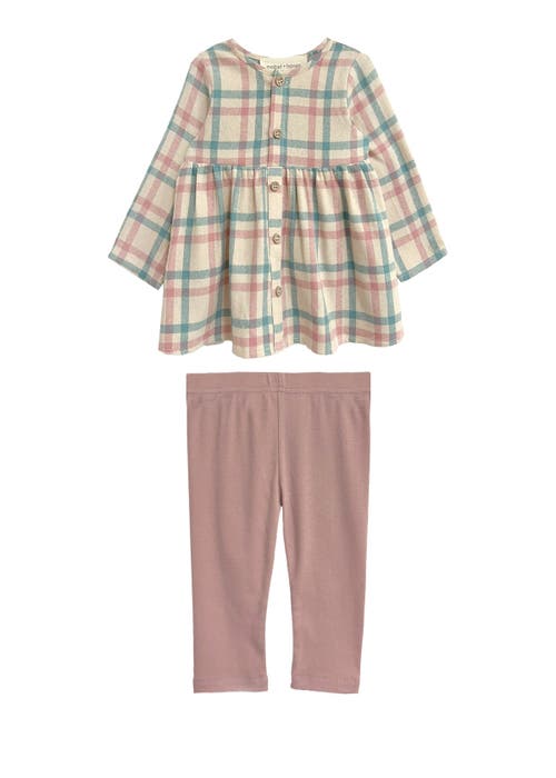 Mabel + Honey Babies' Mabel And Honey Phoebe Toddler Two-piece Plaid Top And Pink Leggings Set. In Multi