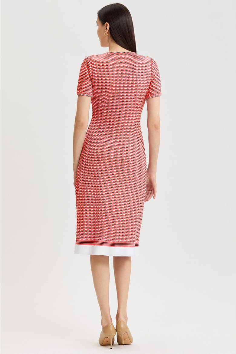 A-Line Textured Multi-Stitch Midi Dress, Alternate, color, Sunkist Coral/White/Indigo