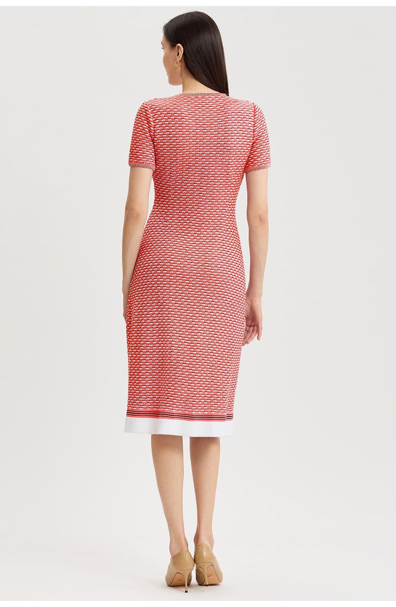 Ming Wang A-Line Textured Multi-Stitch Midi Dress, Alternate, color, Sunkist Coral/White/Indigo