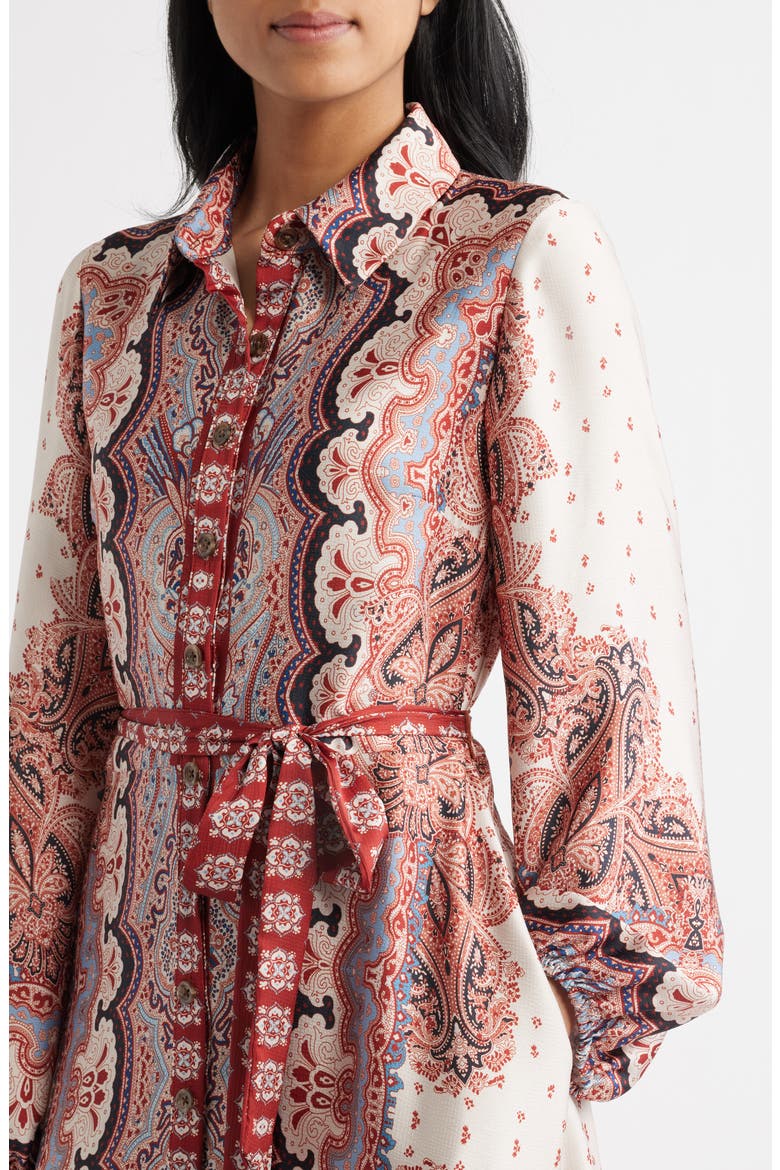 Mixed Paisley Long Sleeve Midi Shirtdress, Alternate, color, RUST MULTI
