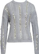 Eleventy Paillette Hand Knit Cotton & Linen Blend Pointelle Sweater