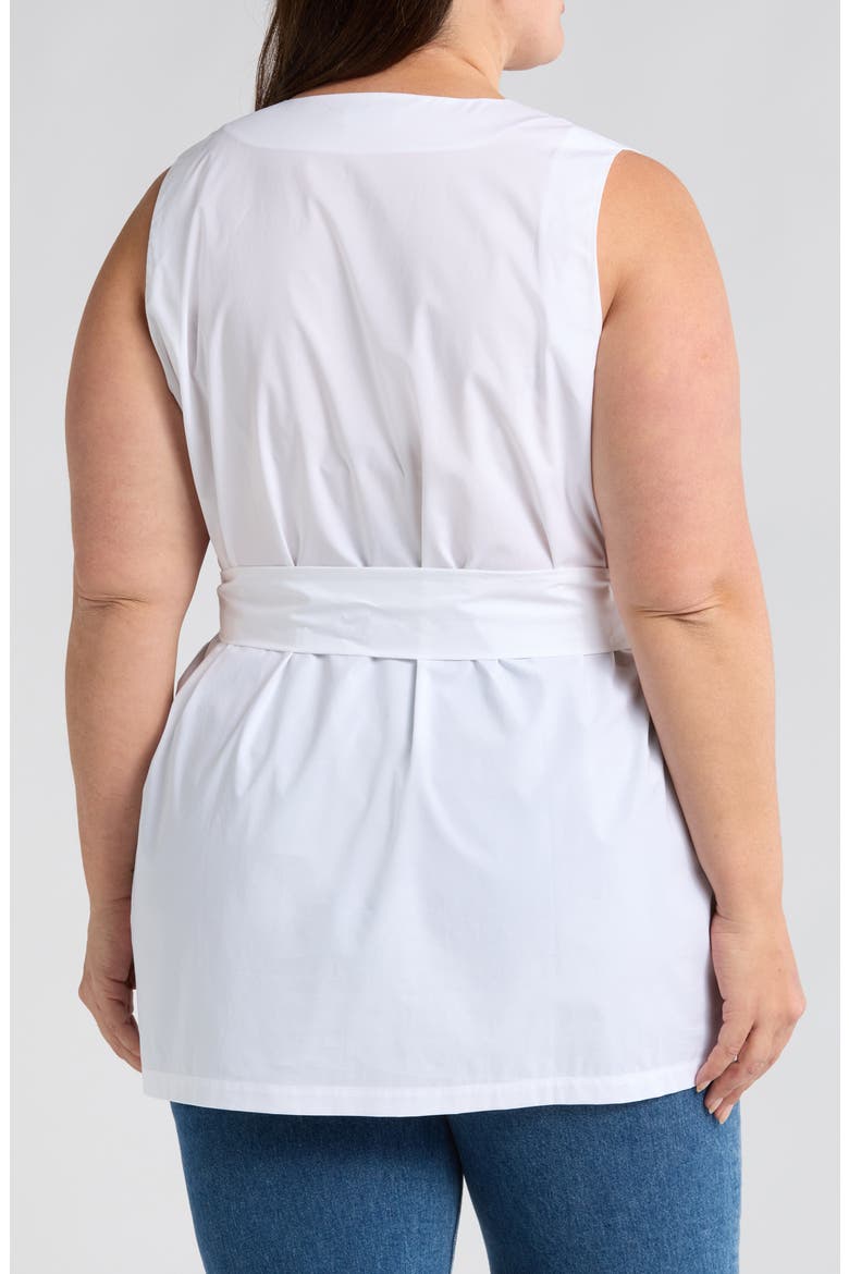 Reya Tie Waist Sleeveless Poplin Button-Up Top, Alternate, color, WHITE