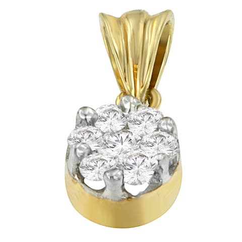 14K Yellow Gold 1/2 cttw Round Cut Diamond Circle Pendant Necklace