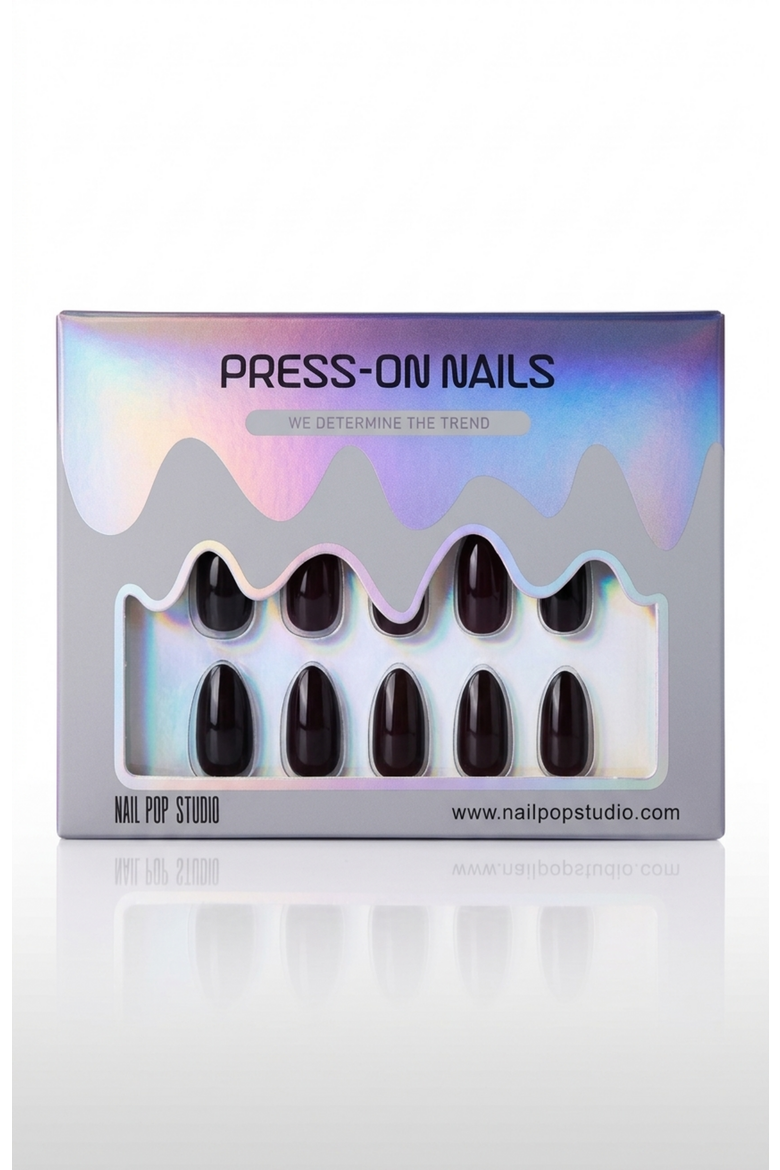 Almond Press-On Nails, Main, color, Black