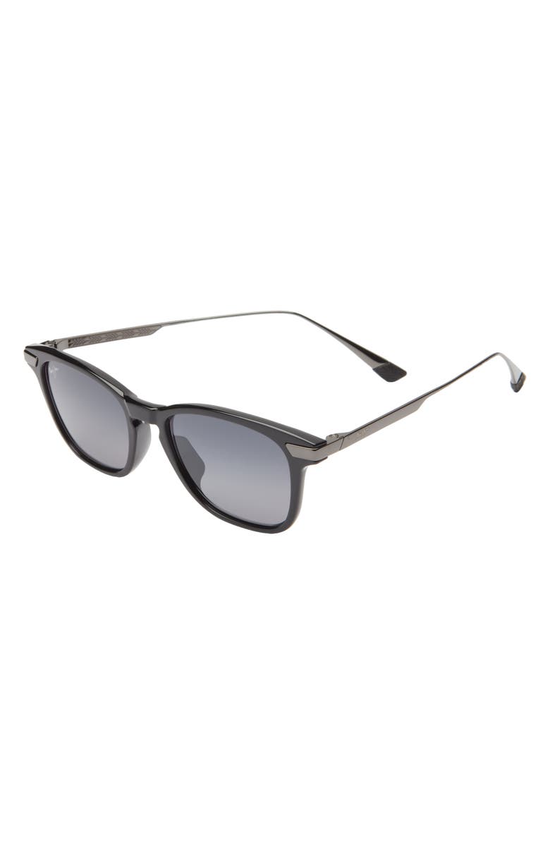 Maui Jim Manaolana 51mm Polarized Square Sunglasses, Alternate, color, Shiny Black W/ Gunmetal
