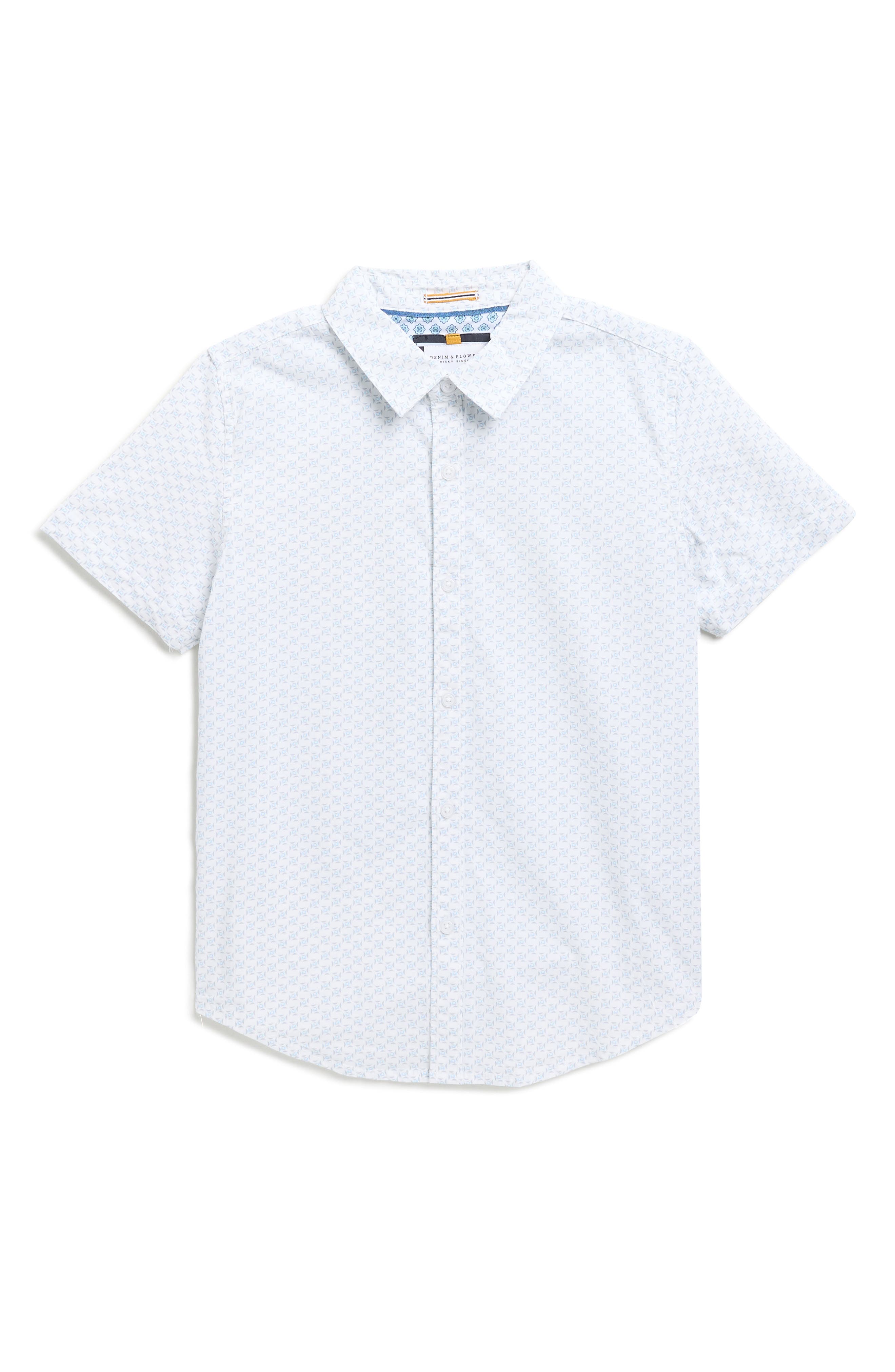 DENIM AND FLOWER Kids' Geometric Print Short Sleeve Button-Up Shirt