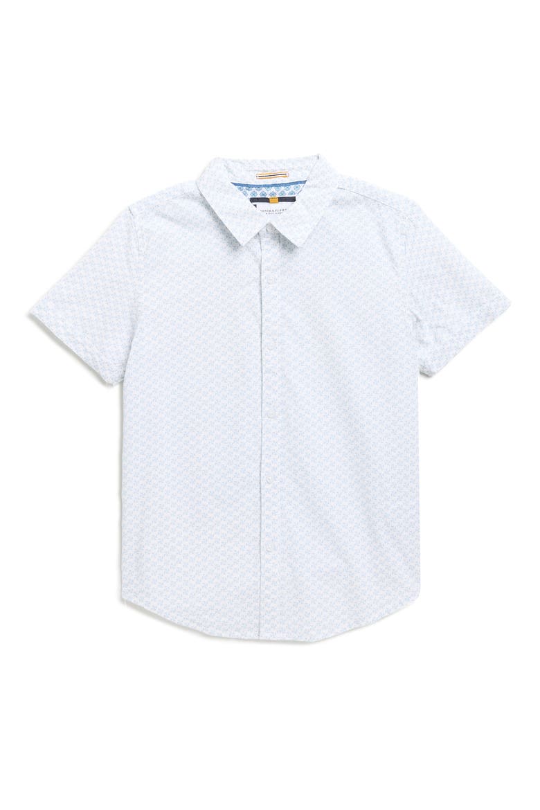 Kids' Geometric Print Short Sleeve Button-Up Shirt, Main, color, WHITE