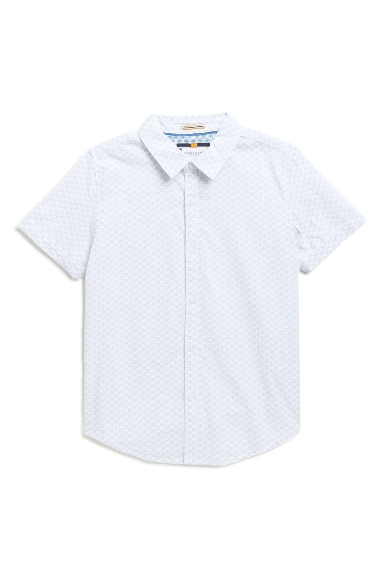DENIM AND FLOWER Kids' Geometric Print Short Sleeve Button-Up Shirt, Main, color, White