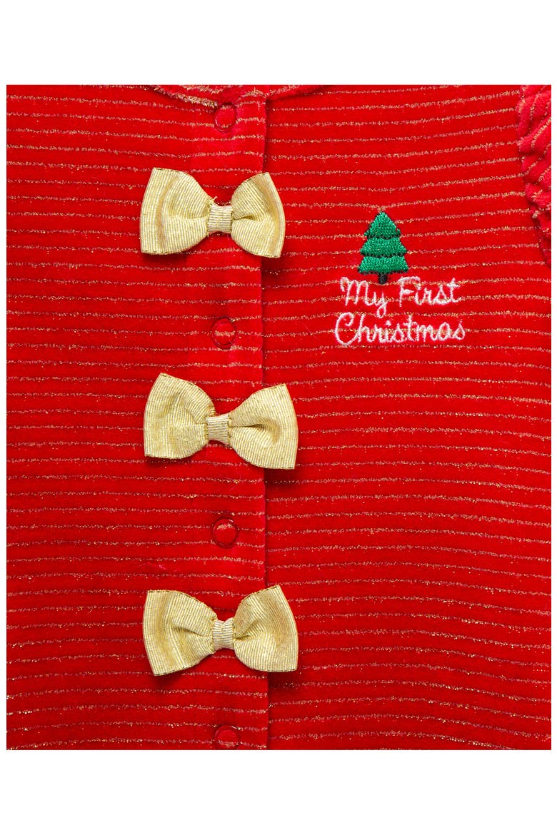 Festive Stripe Velour Footie, Alternate, color, RED