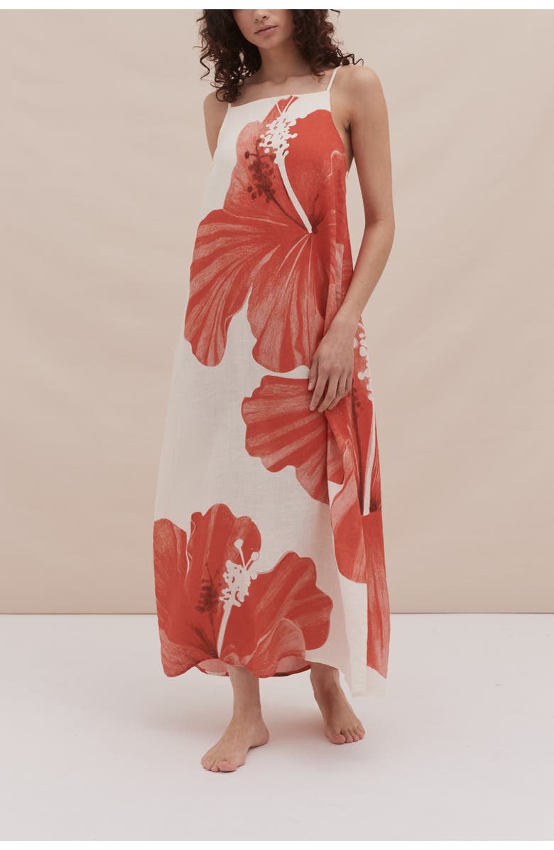 Desmond & Dempsey Square Nightie, Main, color, Grand Hibiscus Cream/Red