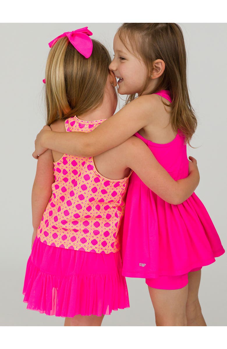 RuffleButts Toddler Girls UPF50+ Active Tank Top, Alternate, color, Neon Sherbet Cane