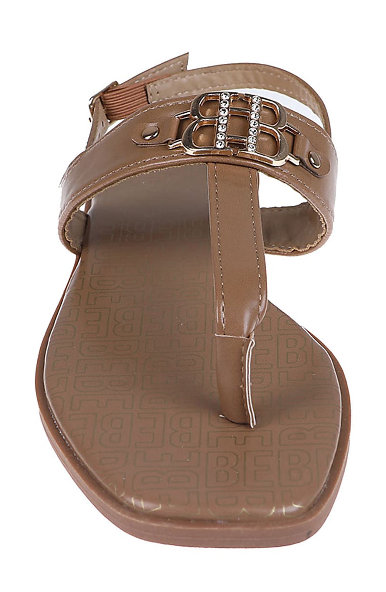 bebe Logo Toe Post Sandal, Alternate, color, Tan