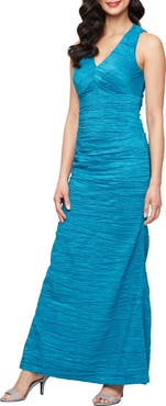 Alex Evenings Sleeveless Stretch Taffeta Maxi Cocktail Dress