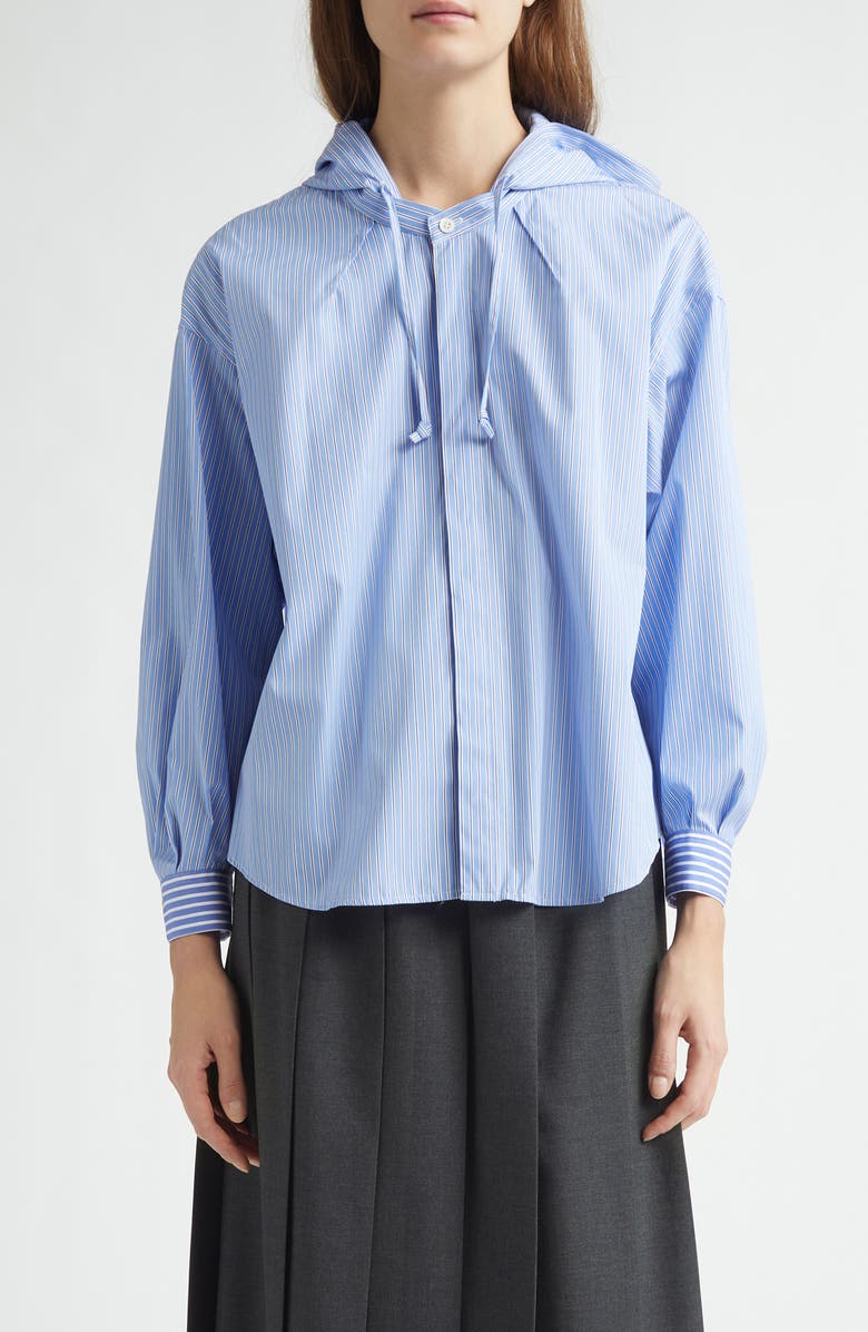 Undercover Hooded Stripe Cotton Blend Button-Up Shirt, Main, color, 