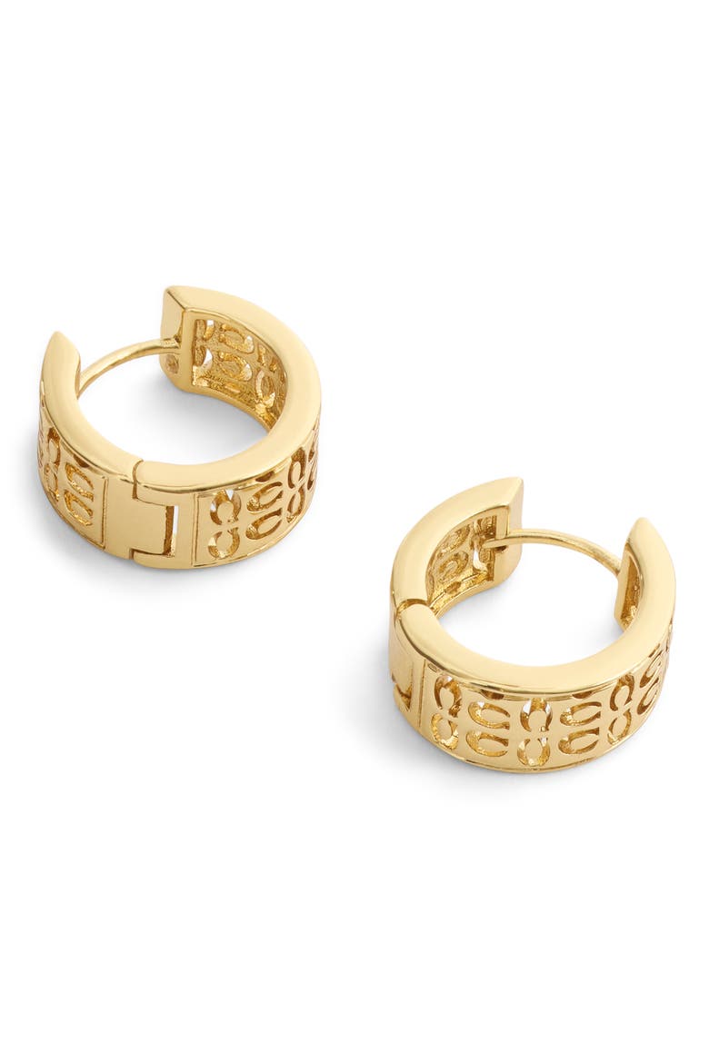 Quilted Cutout Huggie Hoop Earrings, Alternate, color, SHINY GOLD