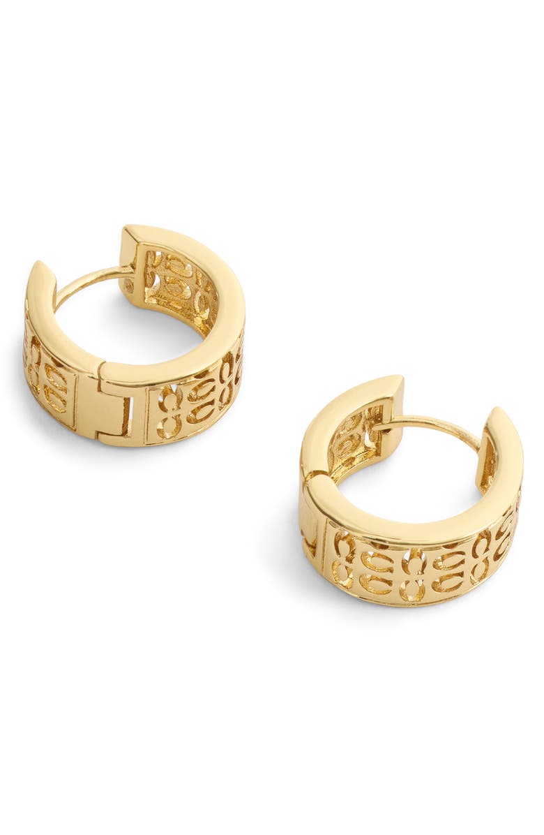 COACH Quilted Cutout Huggie Hoop Earrings, Alternate, color, Shiny Gold