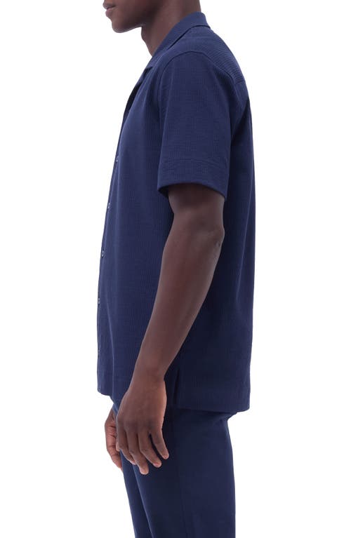 Bugatchi Camp Collar Short Sleeve Button-up Shirt In Navy