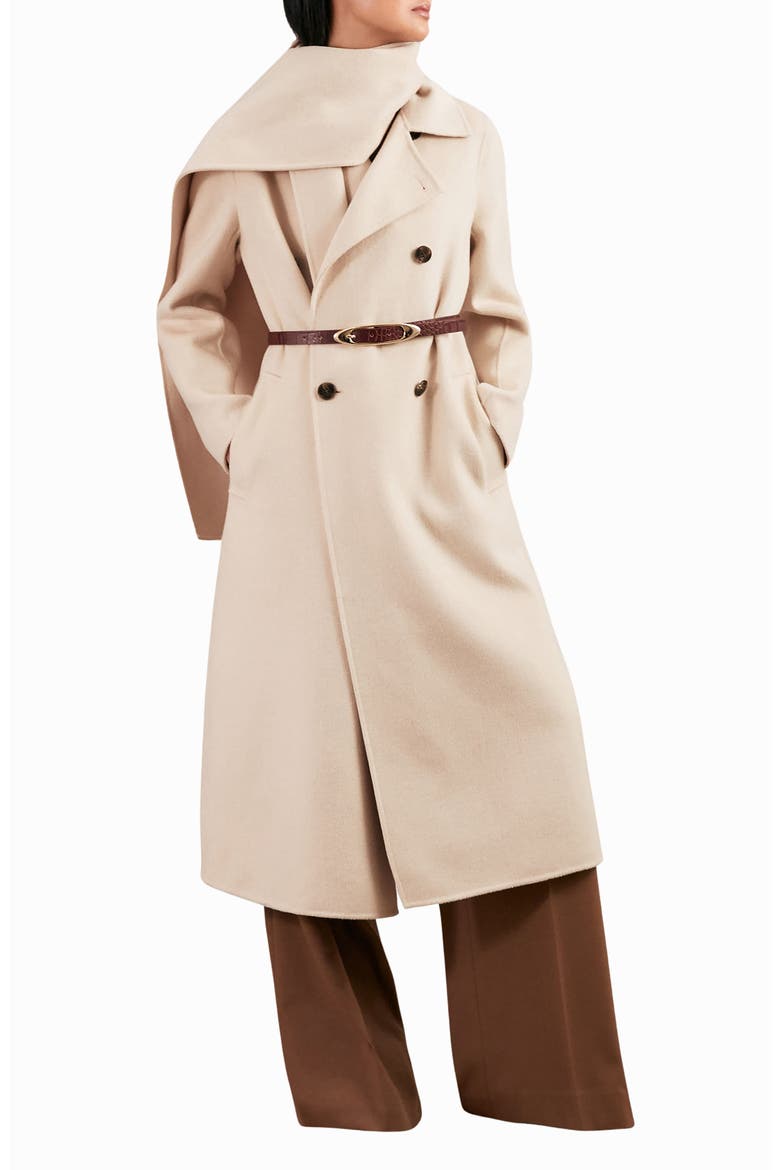 Indira Double Breasted Wool Blend Coat with Scarf, Main, color, CREAM