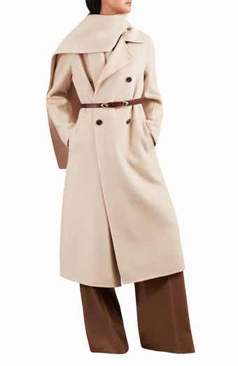 Indira Double Breasted Wool Blend Coat with Scarf