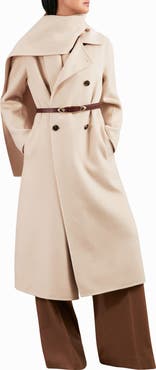 Reiss Indira Double Breasted Wool Blend Coat with Scarf
