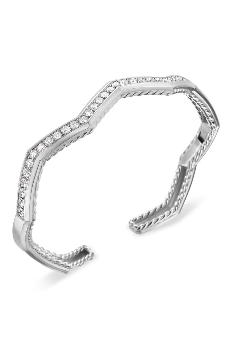 Stax Zig Zag Cuff Bracelet in Sterling Silver with Diamonds, 5mm, Alternate, color, STERLING SILVER