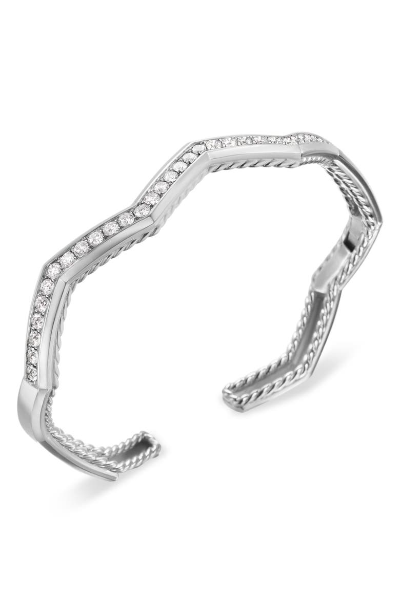 David Yurman Stax Zig Zag Cuff Bracelet in Sterling Silver with Diamonds, 5mm, Alternate, color, Sterling Silver