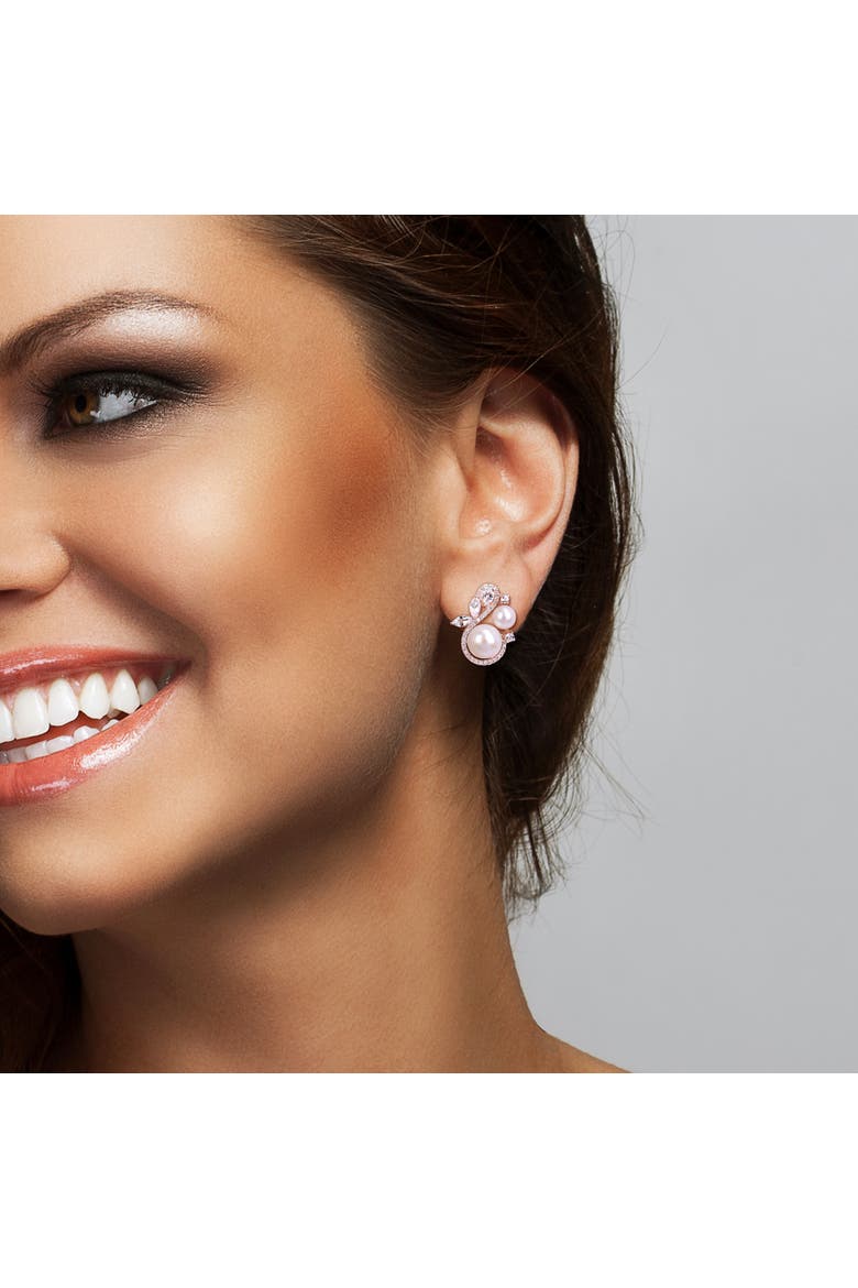 Pearl, White Topaz & Diamond Earrings 10k, Alternate, color, Cultured Pearl