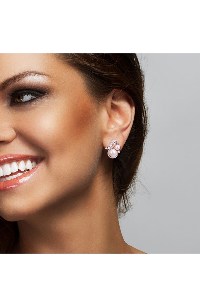 Julianna B. Pearl, White Topaz & Diamond Earrings 10k, Alternate, color, Cultured Pearl